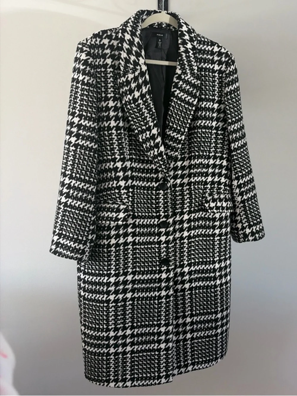Aqua 100% Exclusive Houndstooth Knee Length Jacket Size Medium - Picture 2 of 9